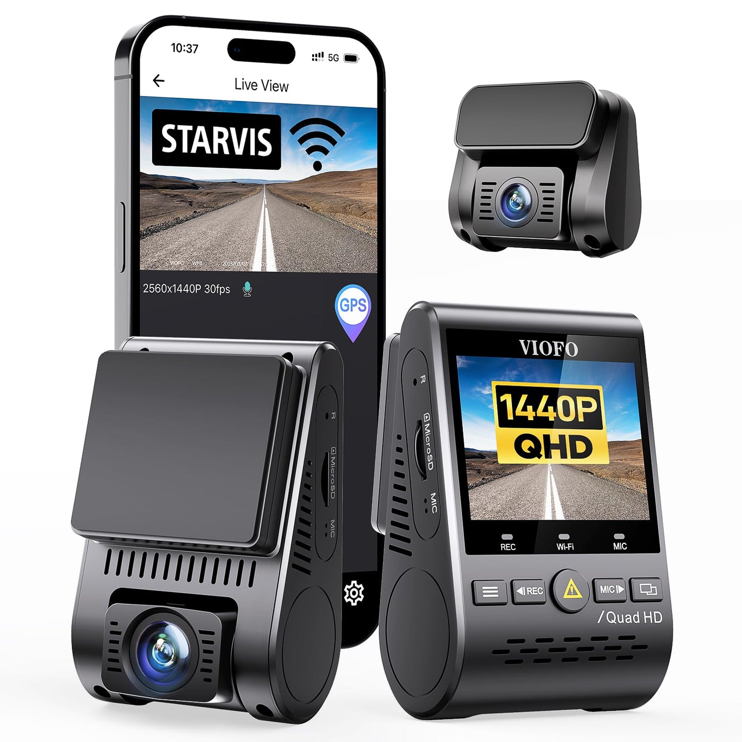 VIOFO Dual Dash Cam, 2K 1440P 60fps+1080P 30fps Front and Rear Dash Camera with Wi-Fi GPS, Parking Mode, Emergency Recording, Super Capacitor, Motion Detection (A129 Plus Duo)