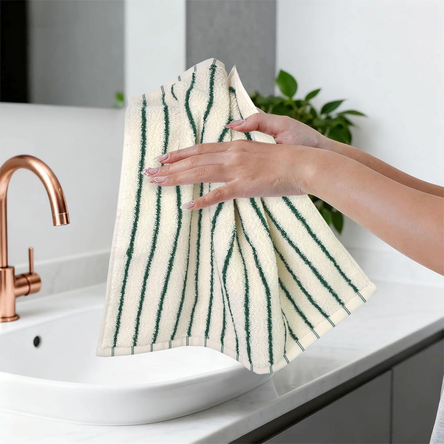 12 Pack, 13 13 Jacquotha Striped Cotton Washcloths x - Soft Wash Cloths for Bathroom, Kitchen, Gym, Face, Green