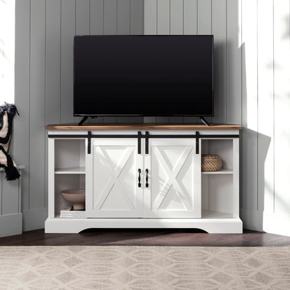 Walker Edison Everette Modern Farmhouse Double Sliding X Barn Door TV Stand for TVs up to 58 Inches 52 Inch Reclaimed Barnwood and Solid White