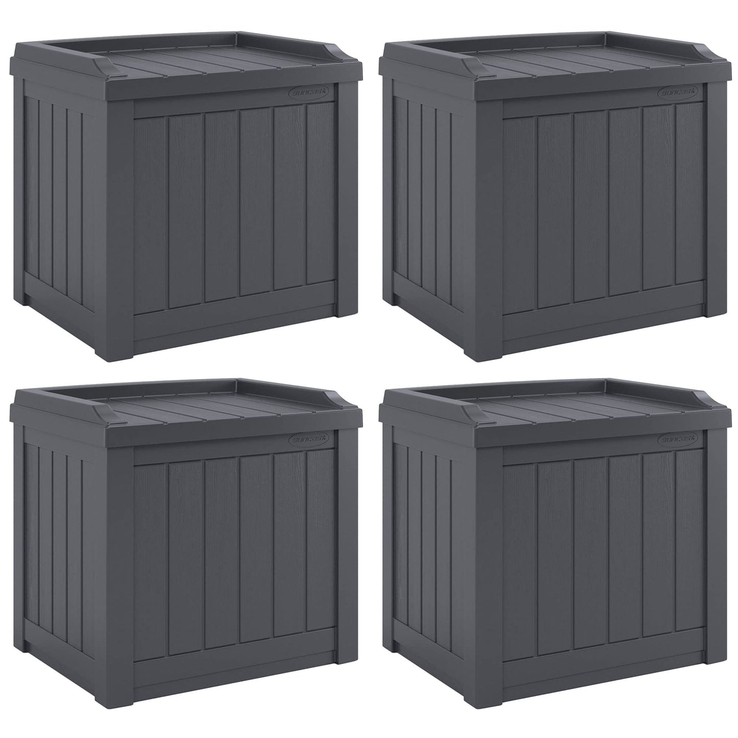Suncast 4 Pack Small Deck Box Storage w/Bench Seat for Indoor & Outdoor Use, 22 Gal., Cyberspace