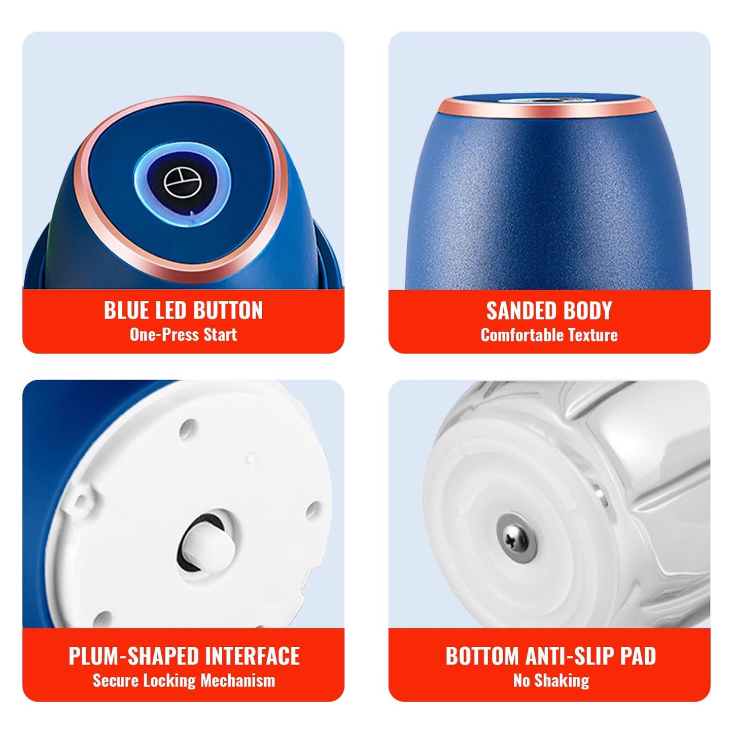 Electric Garlic Chopper 350ml, Powerful Portable Mini Food Processor, 1 Head 6 Blades, 1200mAh USB Rechargeable One-Touch Mincer for Garlic, Onion & Herbs, Auto Shut-Off, Noise-Reducing Base(Blue)