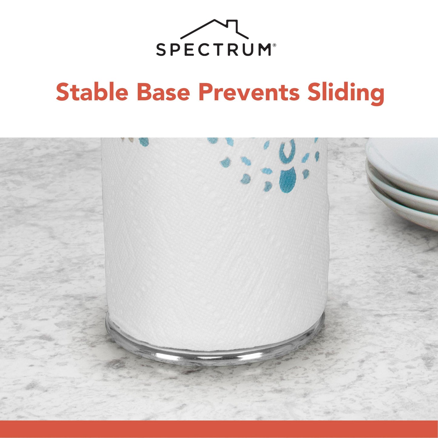 Spectrum Chrome Paper Towel Holder Countertop Kitchen Organizer, Easy Tear Modern Freestanding Kitchen Hand Towel Roll Stands Vertical for Standard and Large Paper Towel Rolls with Durable Steel Base