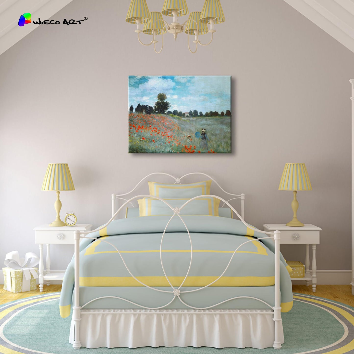 Wieco Art Framed Wall Art The Poppy Field Near Argenteuil Canvas Prints of Claude Monet Floral Oil Paintings Classic Flowers Landscape Pictures Artwork for Bedroom Home Decorations