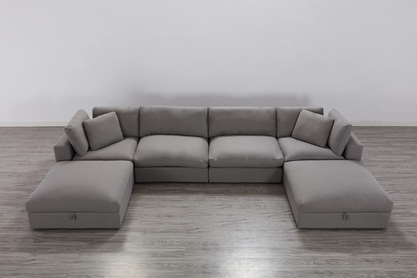 Roundhill Furniture Rivas Contemporary Feather Fill 5-Piece Modular Sectional Sofa with Two Ottomans, Graphite