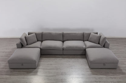 Roundhill Furniture Rivas Contemporary Feather Fill 5-Piece Modular Sectional Sofa with Two Ottomans, Graphite