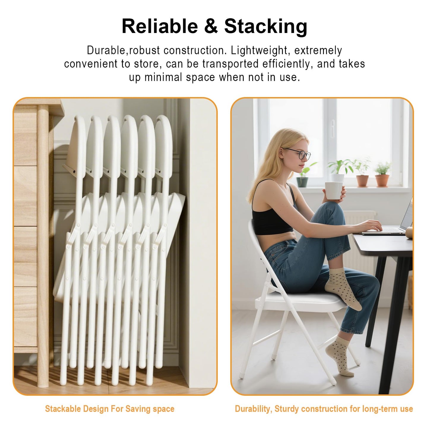 LING RONG 12 Pack White Folding Chairs with Padded Cushion and Back, Portable Stackable Commercial Metal Foldable Chairs with Steel Frame for Home Events Office Wedding Party
