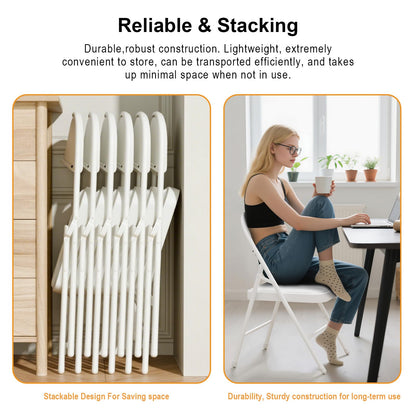 LING RONG 12 Pack White Folding Chairs with Padded Cushion and Back, Portable Stackable Commercial Metal Foldable Chairs with Steel Frame for Home Events Office Wedding Party