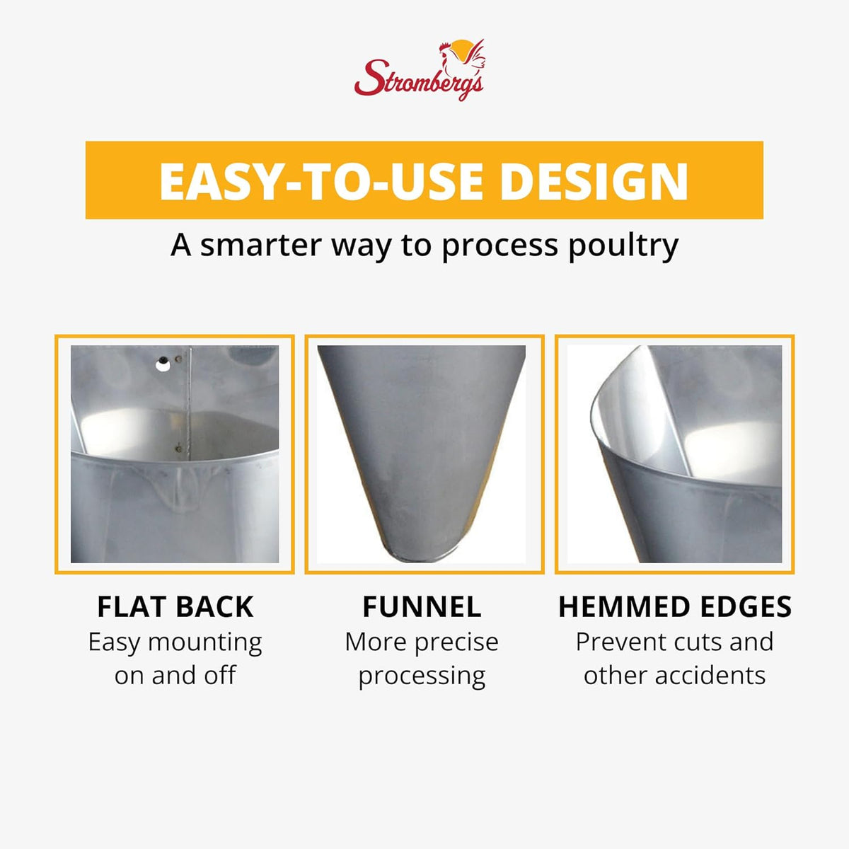 Hemmed Stromberg's Poultry Processing Killing Cone, Galvanized Steel Restraining Cone for Chickens, Game Birds, Ducks