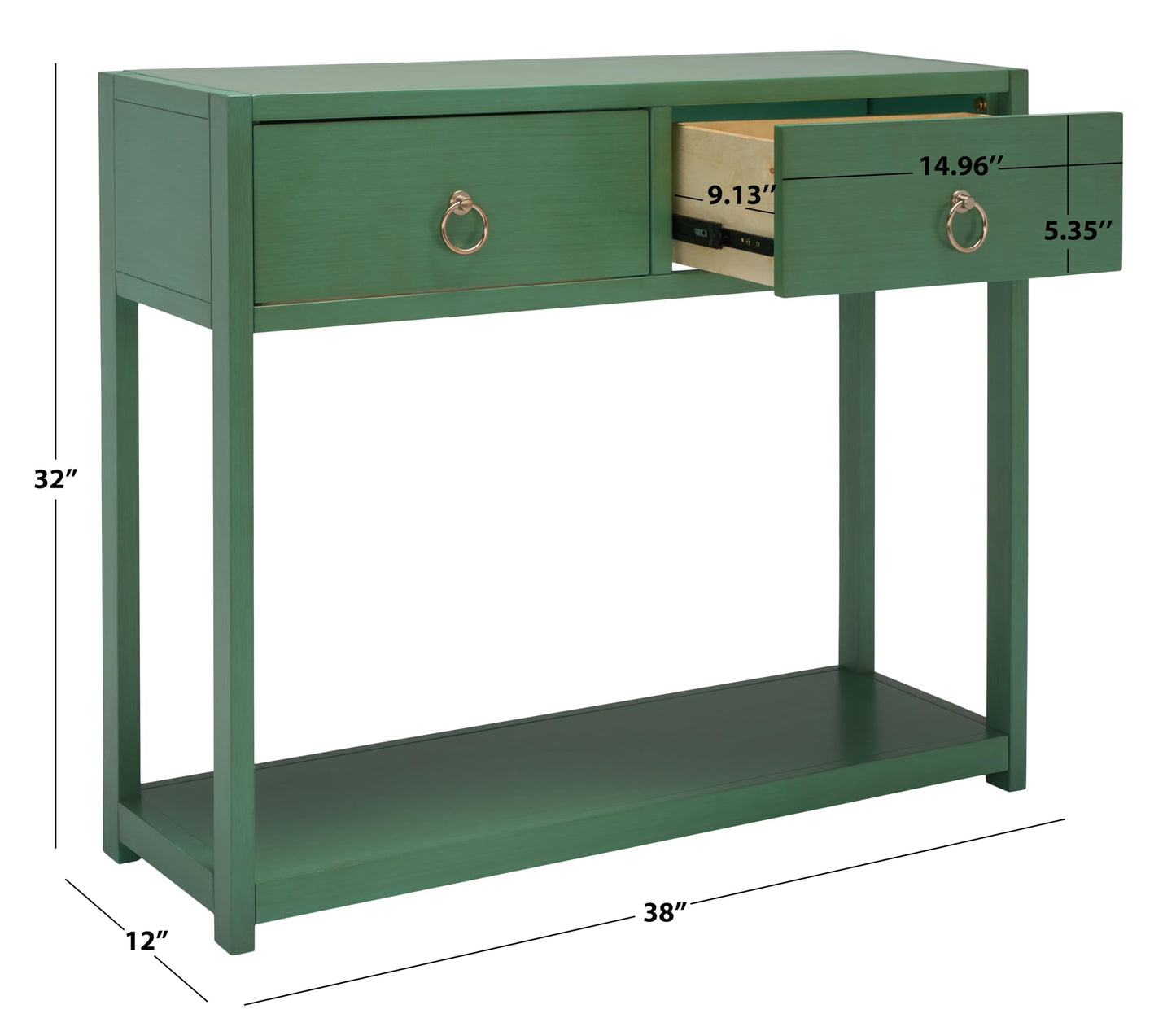 SAFAVIEH Home Collection Sadie Contemporary Turquoise Green 2-Drawer Console Table (Fully Assembled)