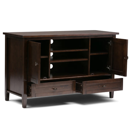 SIMPLIHOME Warm Shaker TV Stand - 47 inch Wide Solid Wood Media Console in Tobacco Brown, Transitional Entertainment Center for TVs up to 50 Inches with 2 Cabinets, 2 Drawers, and Cord Management