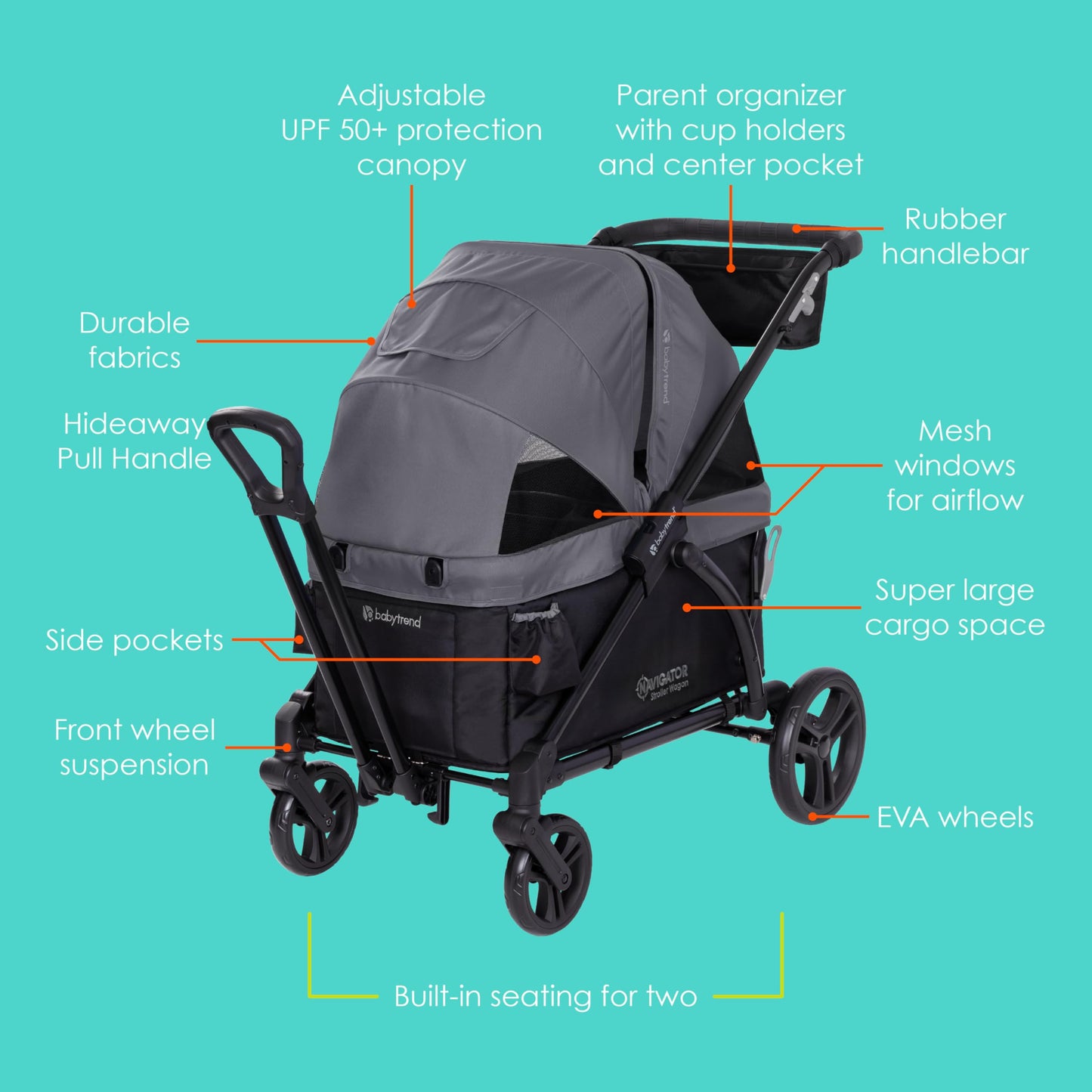 Baby Trend Navigator 2-in-1 Stroller Wagon, Dash Black
