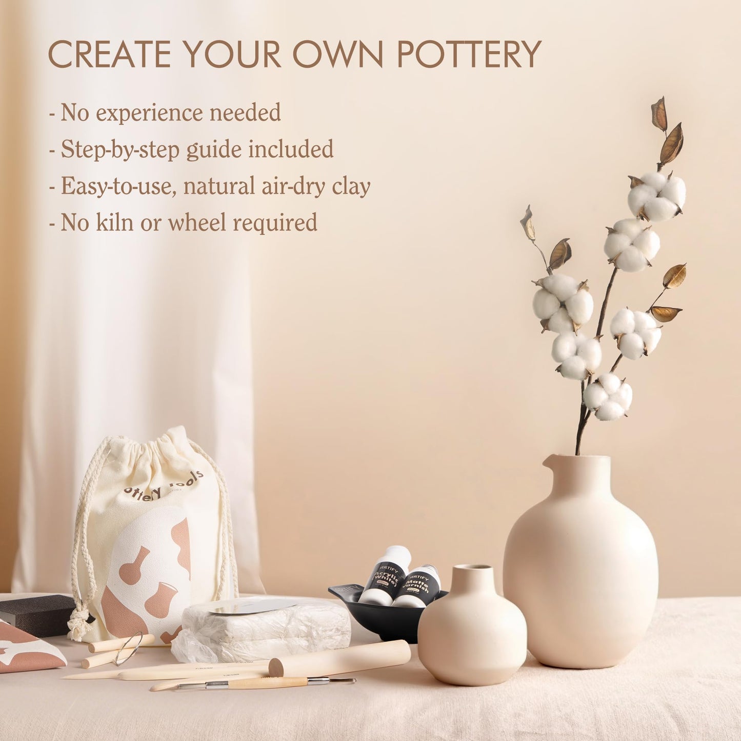 ARTIFY Air Dry Clay Kit for Adults, DIY Pottery Craft Airdry Tool Kit at Home, Art Hobby Clay Sculpting Modeling Making, Date Night Couples Family Beginners Valentines Day Gifts