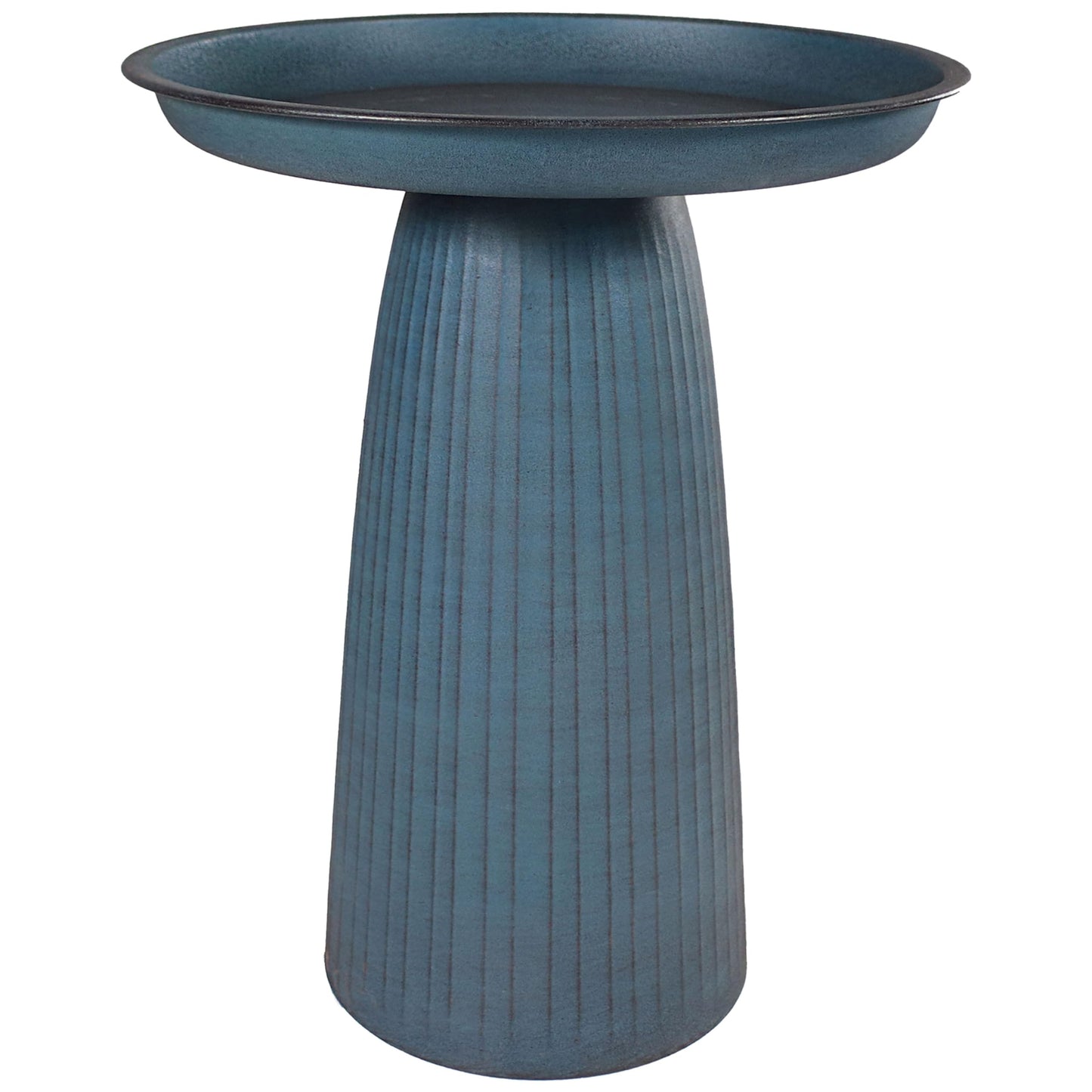 Sunnydaze Gleeful Garden 23" Iron Pedestal Bird Bath for Outside - Modern Shallow Basin Birdbath for Outdoors with UV-Protected Rust-Resistant Finish for Patio, Garden, Yard Decor - Matte Blue