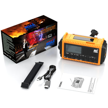 Auto NOAA Emergency Weather Radio, Solar Hand Crank Radio,Portable Battery Operated Emergency Radio with AM FM Shortwave,USB Charger,LED Flashlight,Clock, SOS Alert for Home Outdoors Camping Survival