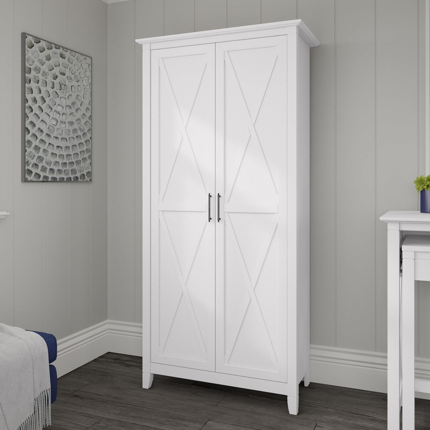 Bush Home Key West Tall Storage Cabinet with Doors in Pure White Oak