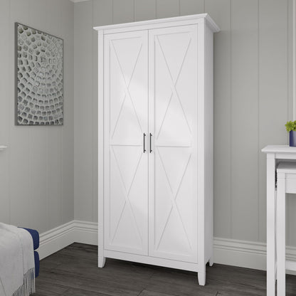 Bush Home Key West Tall Storage Cabinet with Doors in Pure White Oak