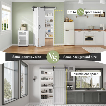 Finosen Bifold Barn Door 48 x 84 in (Double 24 inch)，Bi-fold Sliding Closet Doors with Hardware Track kit Included, 4.3ft Rail for 2 Doors, MDF Wood Panel,PVC Surface, Save Space,DIY Assembly, White