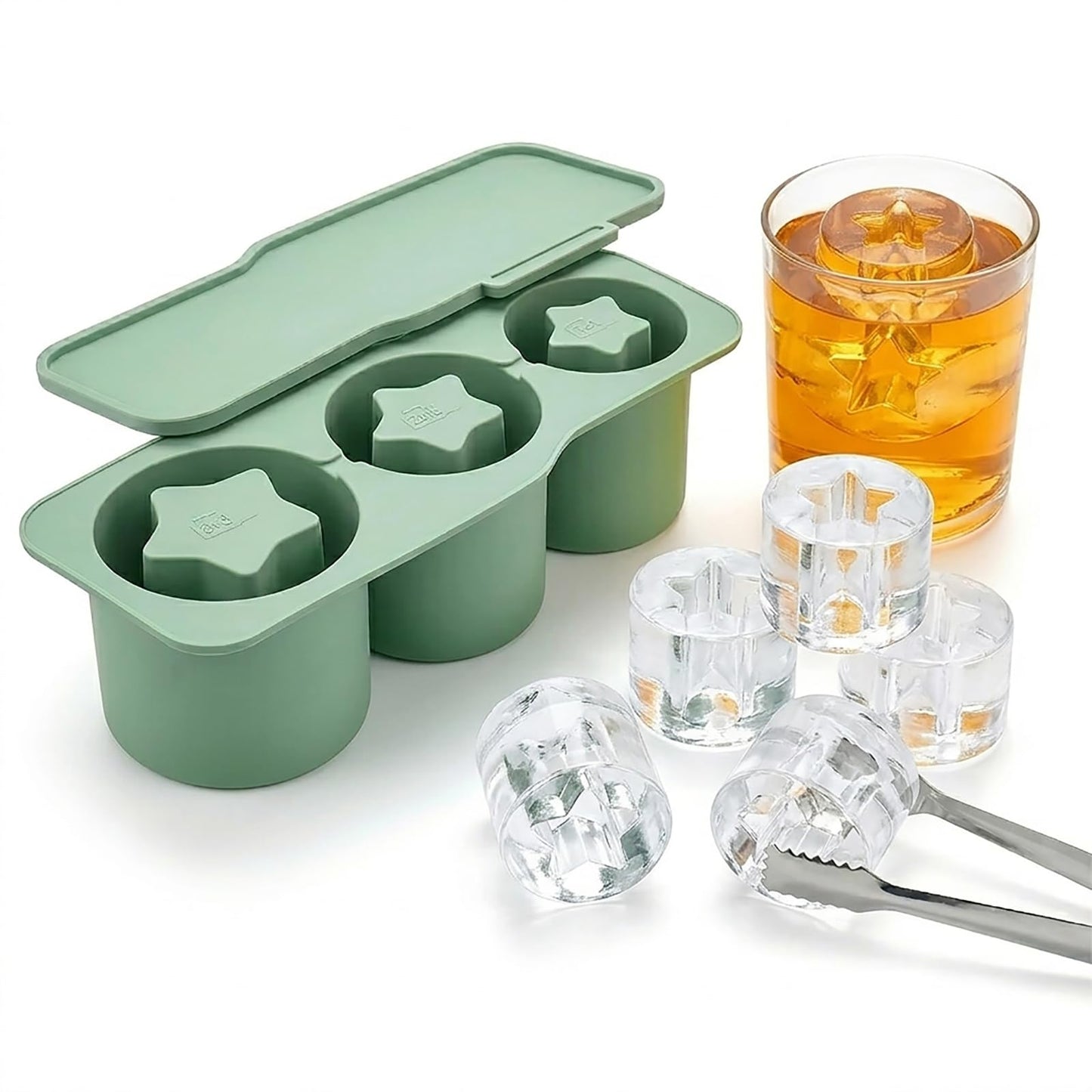 SpaceTime Ice Cube Tray for 30oz Tumbler Cups,Silicone Hollow Cylinder Ice Cube Mold with Lid,Reusable Large Ice Cubes Trays for Freezer Drinks,Whiskey,Cocktails & Juice,Easy Fill & Release (Star)