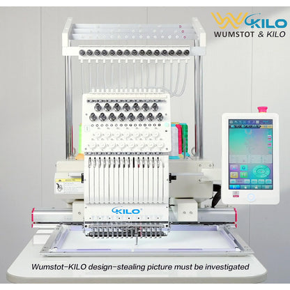 CH1501 Embroidery Machine 15 Needle: Commercial Digital Hat Embroidery Machine Kit with Stand - 13"x20" Embroidery Area 1200 SPM Max Speed, 10" Touch Screen, Wifi, USB for 3D Cap, Shirt and More