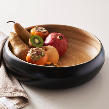 HABITAAS Fruit Bowl for Kitchen Counter – Handmade Spun Bamboo, Large 11.75" Fruit Basket, Eco-Friendly Decorative Serving Bowl for Home Decor, Produce Storage & Centerpiece (Black)
