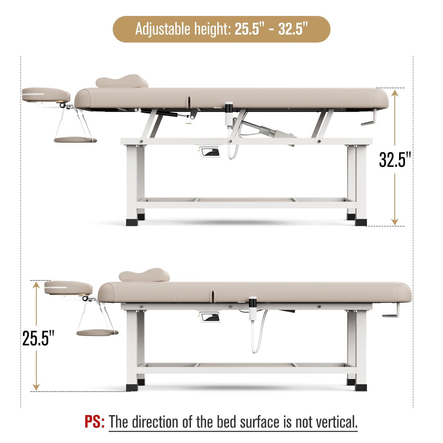 Heating Function 30 Wide x 75 Long Heavy Duty Electric Stationary Massage Table with Backrest Adjustable and Storage Space for Treatment/Medical Spa/Facial/Beauty/Massage Bed and More - Beige Gray