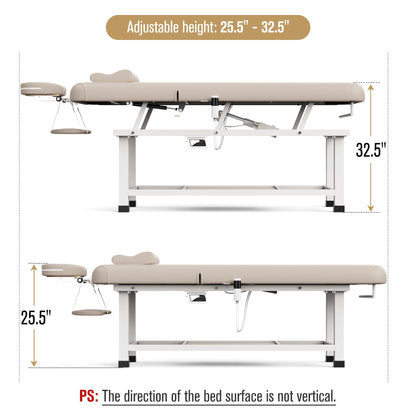 Heating Function 30 Wide x 75 Long Heavy Duty Electric Stationary Massage Table with Backrest Adjustable and Storage Space for Treatment/Medical Spa/Facial/Beauty/Massage Bed and More - Beige Gray