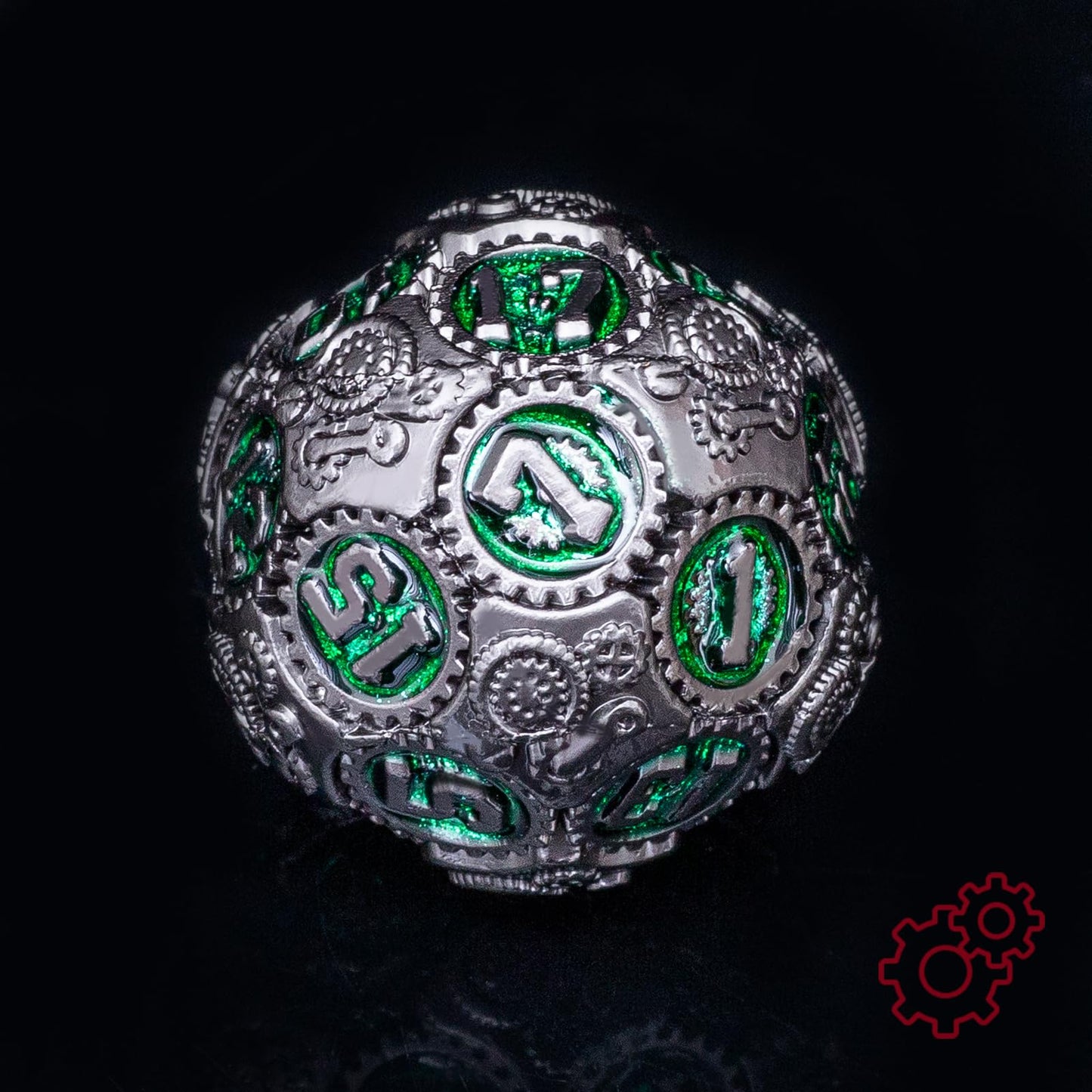 Rolledomain Metal DND Dice Set, Green Steampunk Machinist Gear Heavy Metal Dice Set with Gift Case, Dice Gift for D&D DM and Players, Designed for Dungeons and Dragon, MTG, TTRPG Role Playing Games