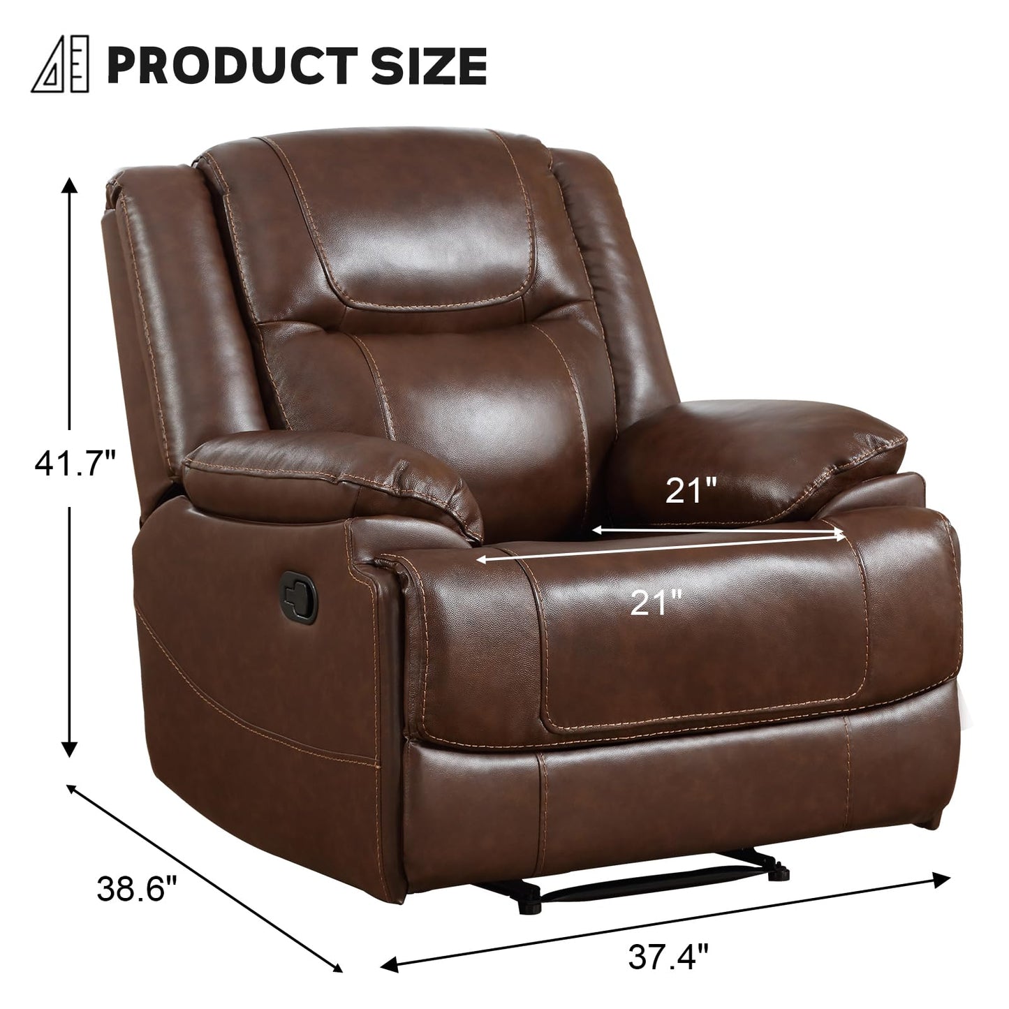 EBELLO Genuine Leather Recliner Manual Chair for Living Room, 1 Seater Reclining Sofa Chair with Headrest and Armrest, Modern Durable Home Furniture for Small Space, Meeting Room, Vintage Brown