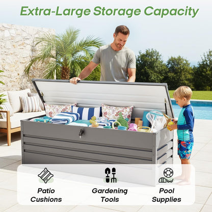 Zolyndo 260 Gallon Metal Deck Box, Extra Large Metal Patio Outdoor Storage Box with Lockable Lid, Waterproof Garden Storage for Cushions Pool Accessories Tools Light Gray