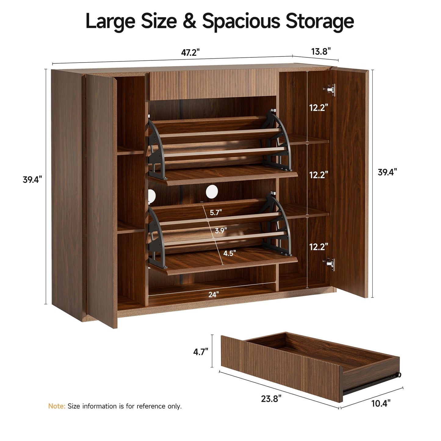 ONBRILL Large Shoe Cabinet with 2 Flip Drawers (3-Tier Each), 27-35 Pairs Shoe Organizer with Storage Drawer, 2 Doors & Open Shelf, 47.2'' Wide Shoe Storage Cabinet for Entryway Hallway (Walnut)