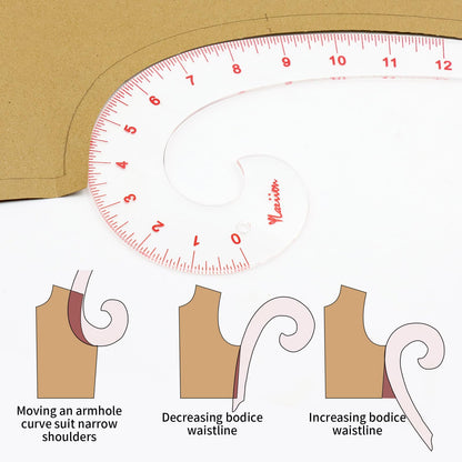 YLaziion 12inch 3mm Acrylic French Curve Ruler for Pattern Making- Clear Comma Shape Pattern Drafting Tool with Enlarged Scales | Non-Yellowing, Vary Form Curve for Sewing & Fashion Design & Quilting
