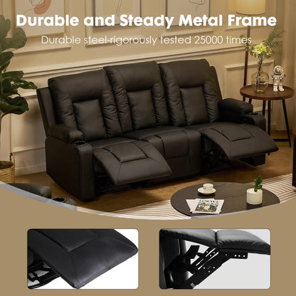 LUCKLIFE Leather Recliner Sofa Set with Manual Recliners,Living Room Furniture Set with Reclining Couch,Loveseat and Armchair,Living Room Chair with Cup Holders,Black (3)