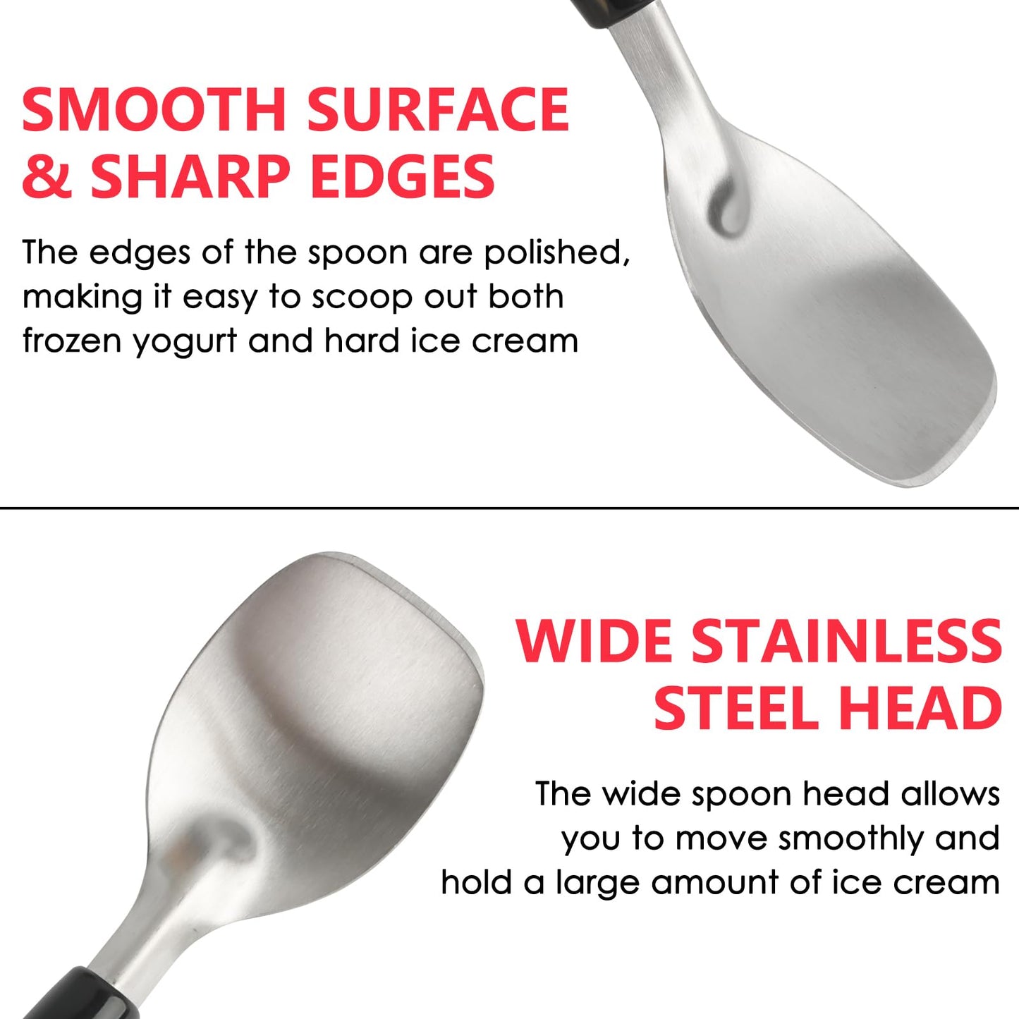 KAYCROWN 2 Pack Ice Cream Spade, Stainless Steel Ice Cream Spade Scoop with Non-Slip Handle for Hard or Creamy Ice Cream, Flat Ice Cream Paddle - Heavy Duty Strong, Durable Bend Proof, Dishwasher safe