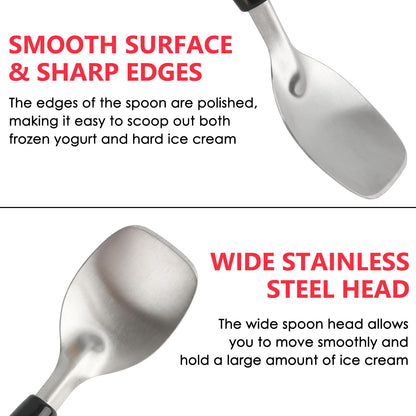 KAYCROWN 2 Pack Ice Cream Spade, Stainless Steel Ice Cream Spade Scoop with Non-Slip Handle for Hard or Creamy Ice Cream, Flat Ice Cream Paddle - Heavy Duty Strong, Durable Bend Proof, Dishwasher safe