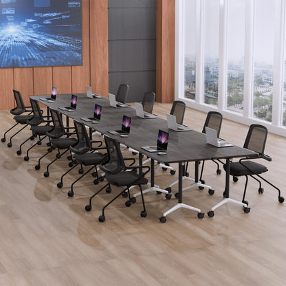 rzoizwko 55.1" Folding Conference Table with Wheels,4 Pack Heavy-Duty Flip-Top Reconfigurable Training Table System,Rolling Conference Room Tables for Office, Classroom & Meeting Rooms