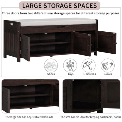 Acosure Wood Storage Bench 3 Shutter-Shaped Doors,Multifunction Shoebox W/ 2 Size and Removable Cushion & Hidden Savings Space,for Entryway,Bedroom,Living Room,Espresso