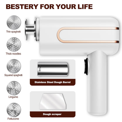Bestery Electric Pasta Maker Machine 5 in 1 Cordless Handheld Automatic Noodle Maker for Homemade Spaghetti Making Tool Durable and Compact DIY Pasta Press in the Kitchen White