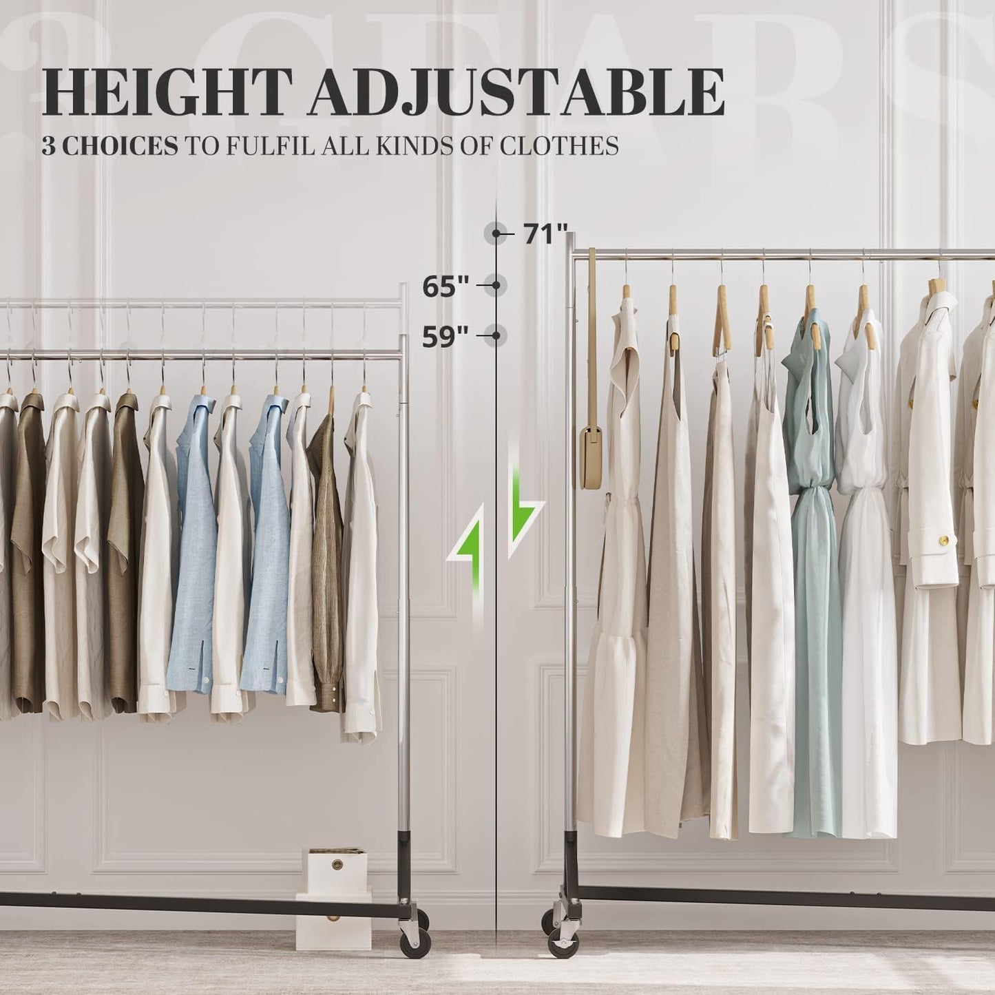 HOKEEPER Z Base Clothing Rack Heavy Duty Clothes Rack for Hanging Clothes Hold 500LBS Commercial Garment Rack with Wheels Adjustable Rolling Clothes Rack Portable Z 24" Dx63 Wx71 H, 3 Pack