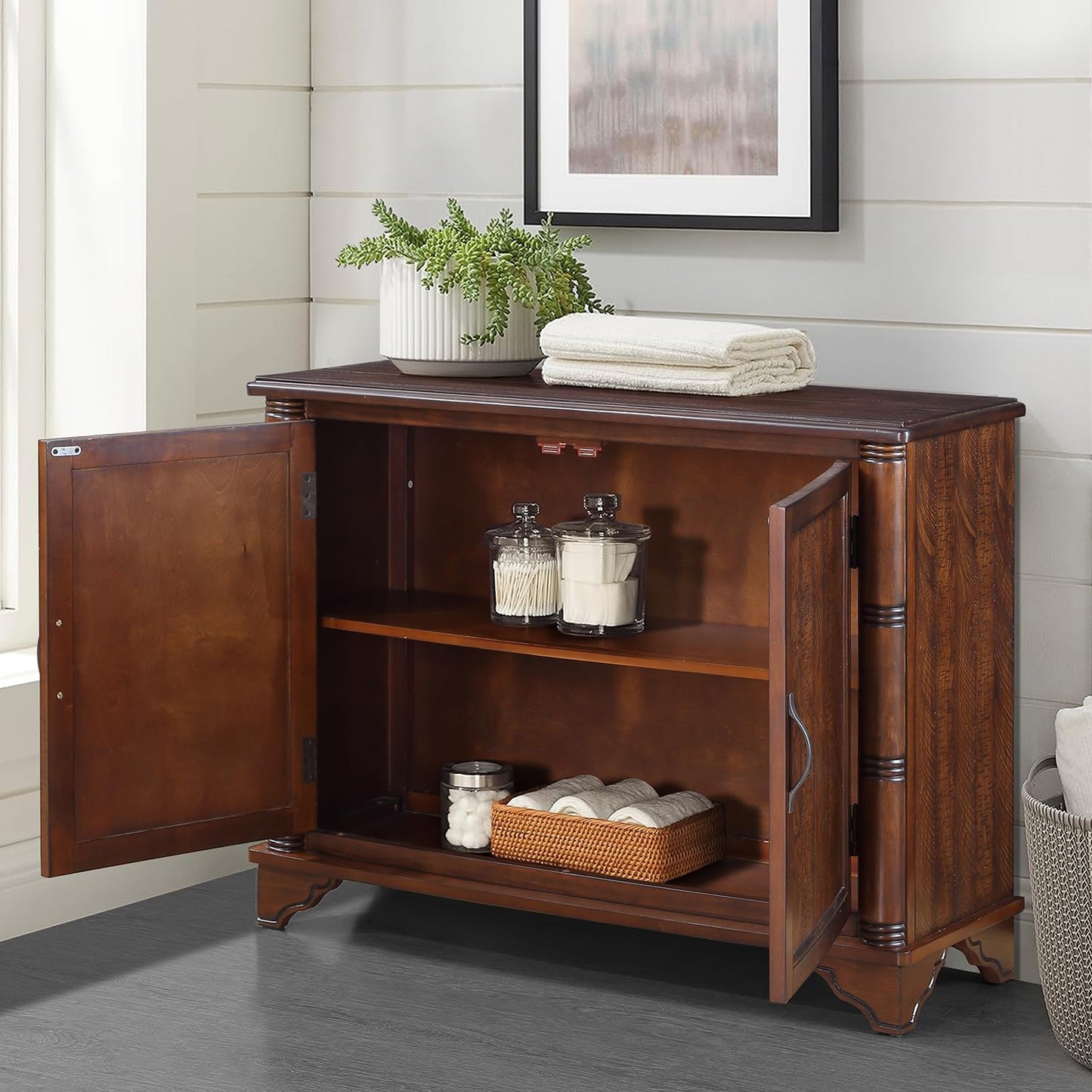 YWUFUART 40" Solid Wood Buffet Storage Cabinet,Vintage Console Table with Adjustable Shelf,Retro Sofa Table with Solid Pine Wood Legs for Living Room,Entryway,Light Espresso