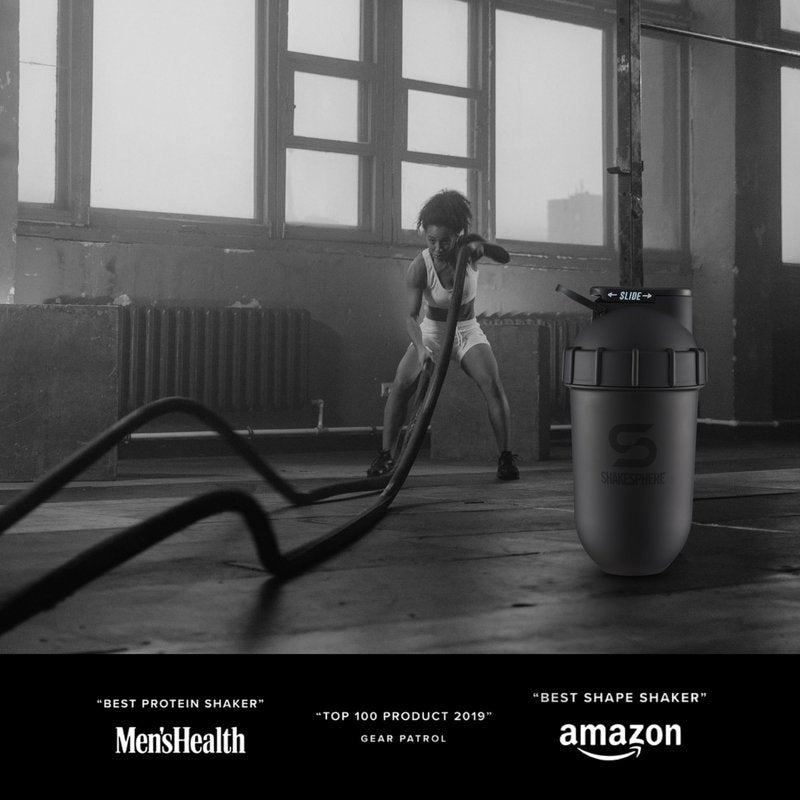 SHAKESPHERE Shaker Bottle - 24oz Leak Proof Protein Shaker Bottle for Pre Workout, Smoothie, and Powder Drink Mixes, No-Blade Mixer for Gym, BPA-Free, Easy Clean & Easy to Carry (Matte Black)