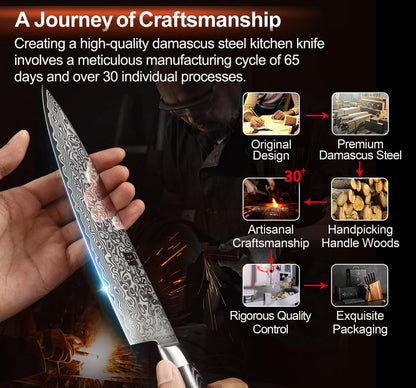 XINZUO Kitchen Knife Block Set,7-Piece Damascus Cooking Knife Set with Kitchen Shears for Professional Chefs and Home Cooking,Pakkawood Handle, Gift Box
