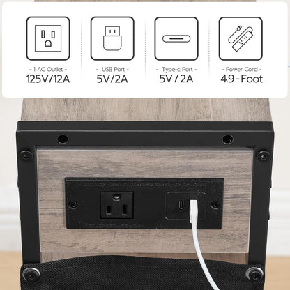 3-Tier BG412UBZ01 HOOBRO End Table with Charging Station, Small Side Table with Magazine Holder, Nightstand Bedside