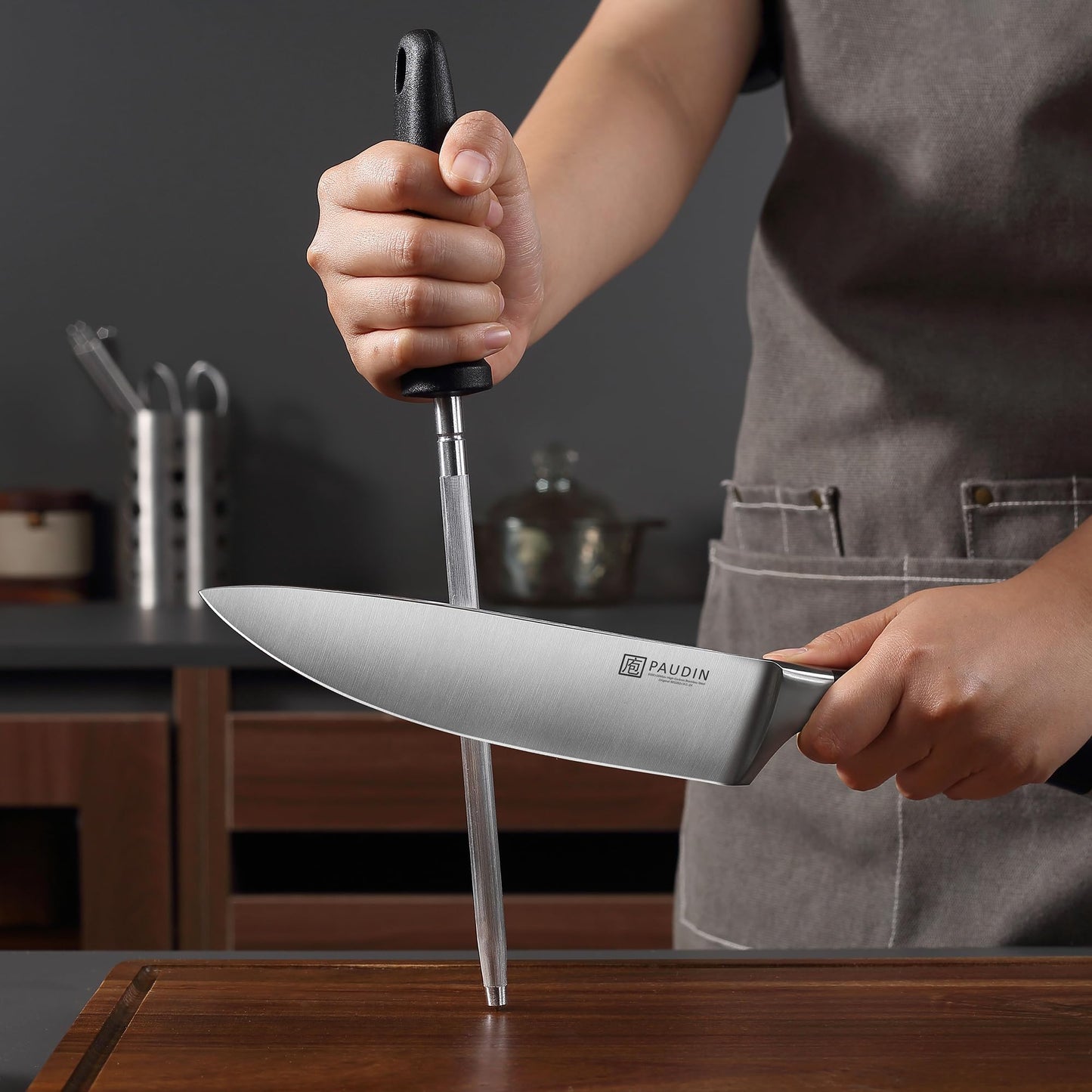 PAUDIN Knife Block Set, 15 Pieces Knife Set with Block, High Carbon Stainless Steel Kitchen Knife Set with Sharpener, Knives Set for Kitchen with Full Tang Triple Rivet Handle