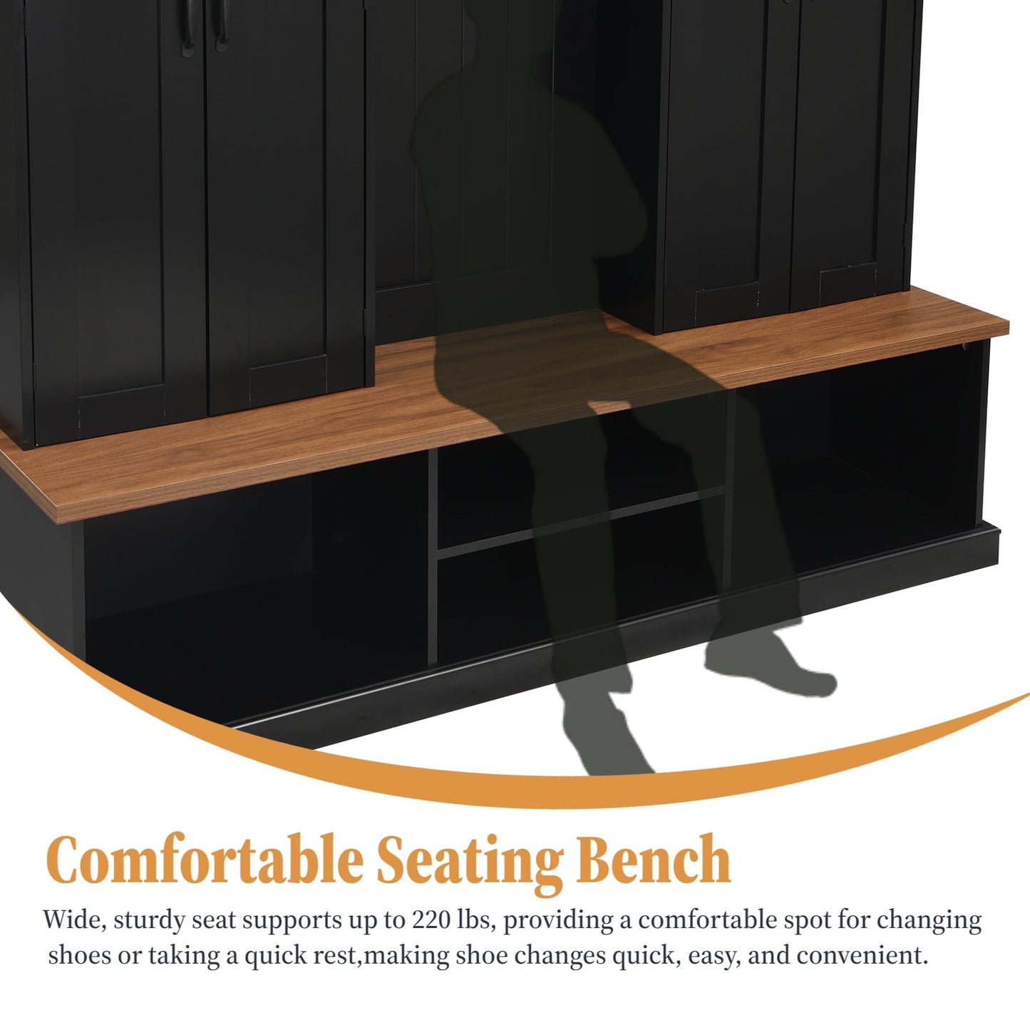 SYMCAVE Hall Tree with Bench and Shoe Storage,Shoe and Coat Rack with Drawer and Hooks,Farmhouse Furniture for Entryway,Mudroom,Living Room,Black (Black, 62.2" W)