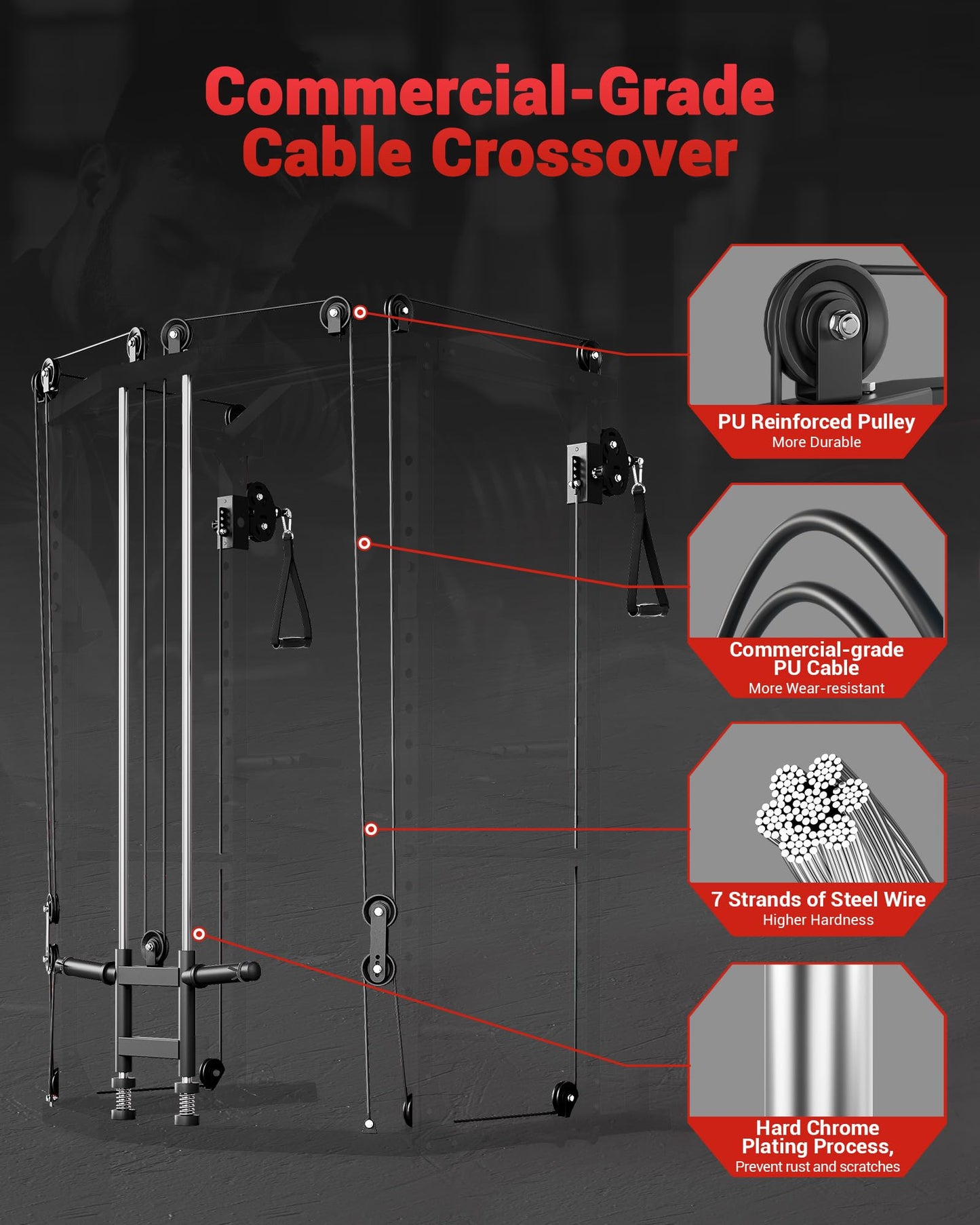 GarveeLife Power Cage, Multi-Functional Power Racks for Home Gym with Cable Crossover System, 1600 LBS Weight Capacity Fitness Squat Rack for Strength Workout with Training Attachment, Black