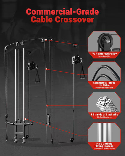 GarveeLife Power Cage, Multi-Functional Power Racks for Home Gym with Cable Crossover System, 1600 LBS Weight Capacity Fitness Squat Rack for Strength Workout with Training Attachment, Black