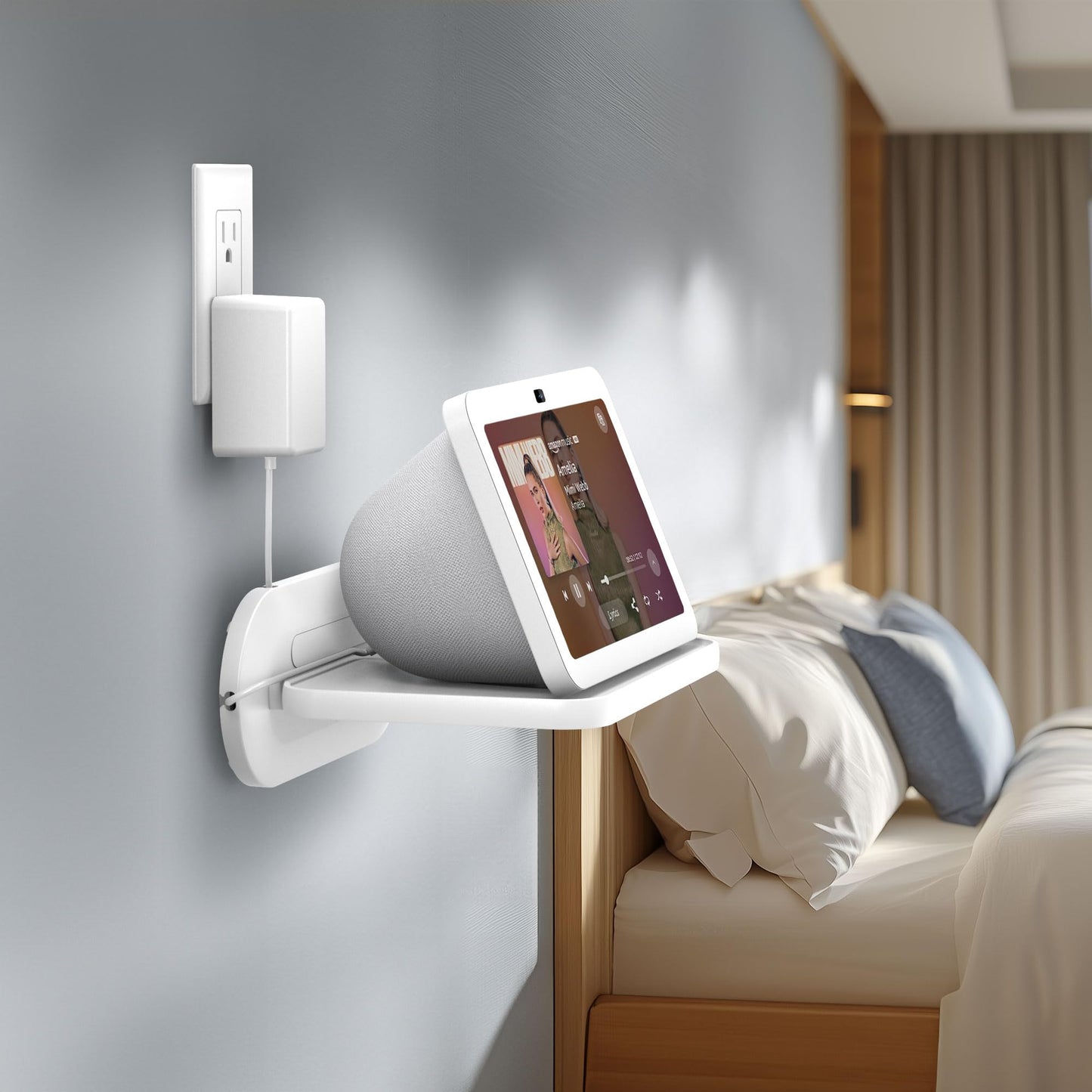 HomeMount Echo Show 8 Wall Mount - Space Saving Smart Home Holder Compatible with Google Nest Hub Max & Portable Speakers & Show8 (1st & 2nd Gen, 2019 & 2021 & 2023 Release) White