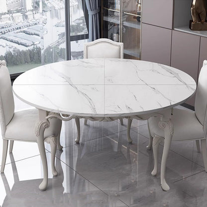 QJSZMEI Large Round Folding Table Top, 4-Folding Wood Table top, Temporary Replacement Inoor Outdoor Tops for Dining and Coffee(Marble White, D-150cm/59in)