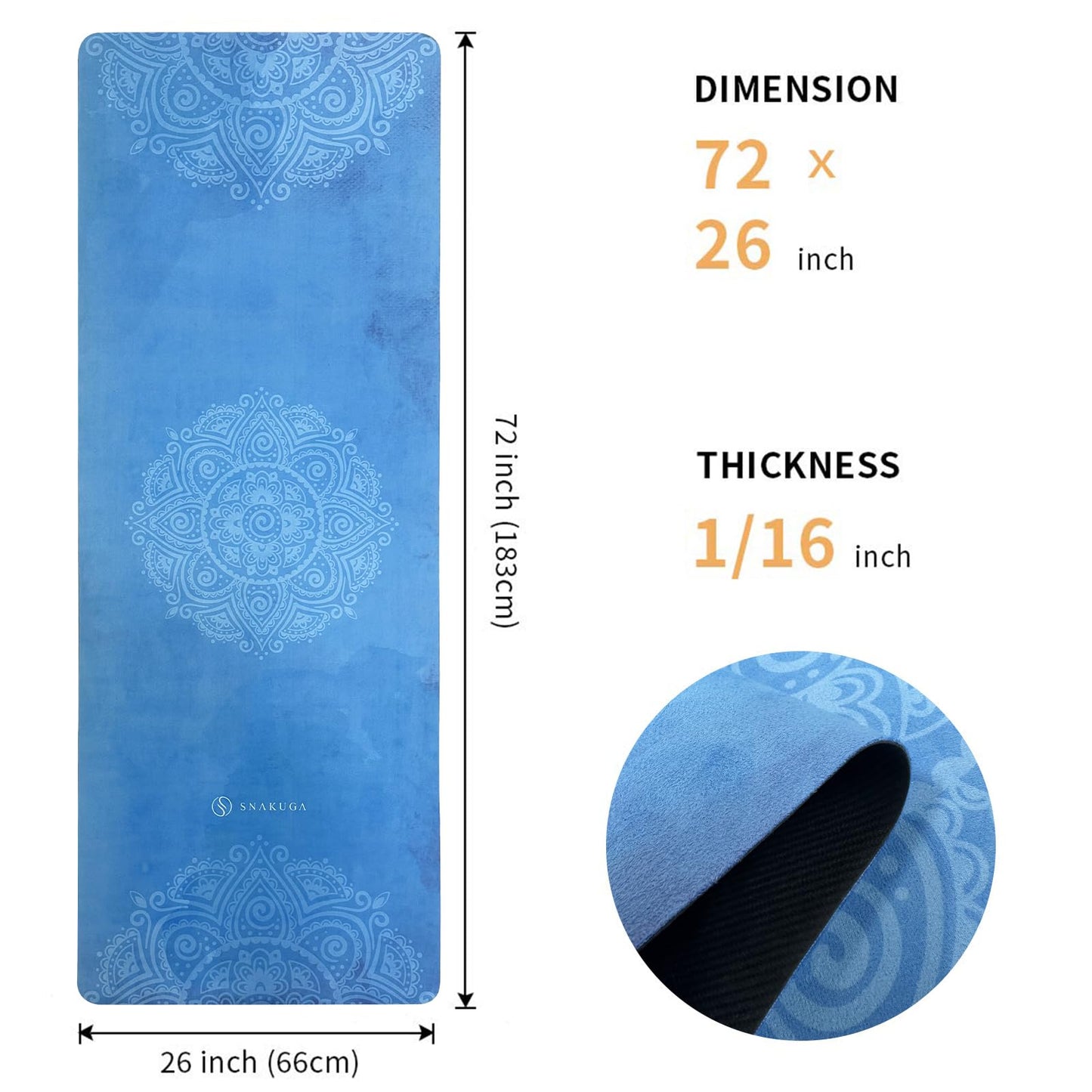 Travel Yoga Mat, Non Slip Exercise Suede Mat with Carry Bag, All-Purpose Fitness Mat with High Density Anti-Tear Surface for Women, Ideal for Pilates Workout (72'' x 24'' x 1.5mm Thick)