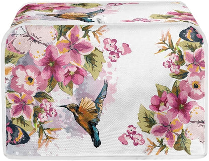 Toaster Cover Bird Flowers Painting, 2 Slice Washable Kitchen Appliance Covers for Bread Maker Oven